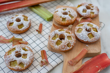 sweet home made rhubarb donuts on a table