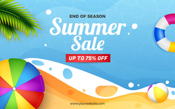 Summer sale banner and season beach illustration