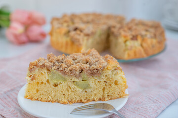 Sweet home made rhubarb vanilla pie on a table