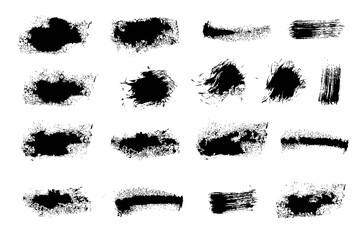 Collection of artistic grungy paint brush on a white background