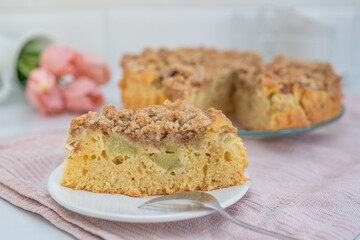 Sweet home made rhubarb vanilla pie on a table