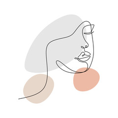 Continuous one line of cute woman face. Elegant woman abstract face in single line style isolated on white background.