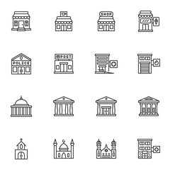 Buildings architecture line icons set