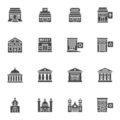 Buildings architecture vector icons set