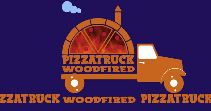lettering logo of street food truck with pizza oven animated