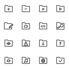 File folder line icons set