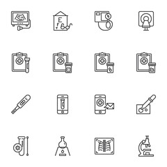 Laboratory diagnosis line icons set