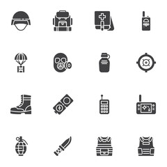 Military equipment vector icons set