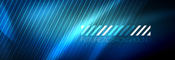 Obraz premium Neon glowing lines, magic energy and light motion background. Vector wallpaper template
