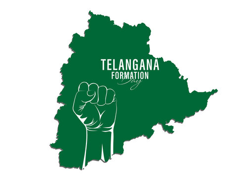 Telangana Formation day June 2nd with map on Indian map showing charminar