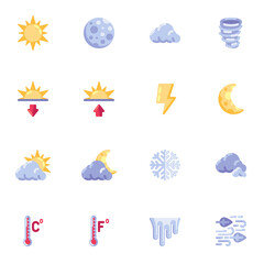 Weather related flat icons set