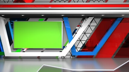 News Studio, Backdrop For TV Shows .TV On Wall.3D Virtual News Studio Background, 3d illustration	
