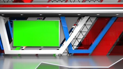 News Studio, Backdrop For TV Shows .TV On Wall.3D Virtual News Studio Background, 3d illustration	
