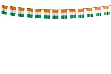cute any feast flag 3d illustration. - many Cote d Ivoire flags or banners hangs on string isolated on white