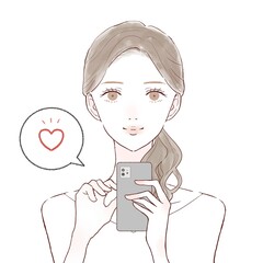 スマホでいいねをする女性