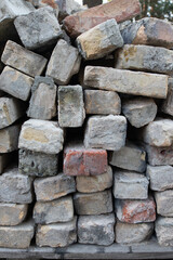 Old Bricks Stacked on top of each other. Chaotic Brick Background
