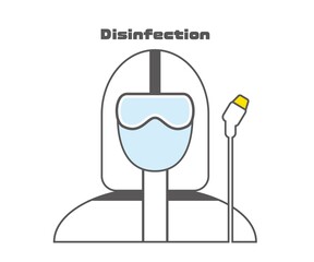 防護服を着て消毒をする人物のイラスト ベクター