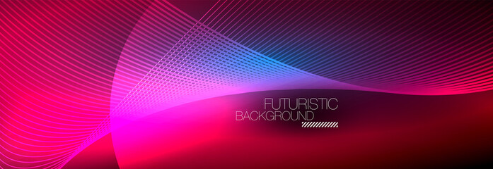 Abstract neon glowing light in the dark with waves. Shiny magic energy and motion concept, vector abstract wallpaper background