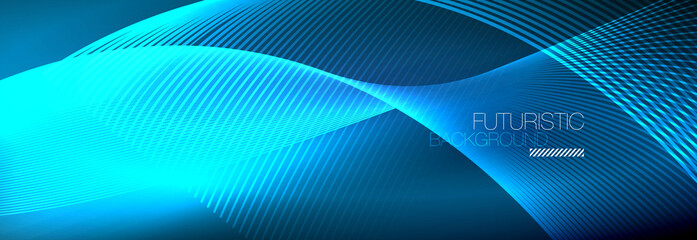 Abstract neon glowing light in the dark with waves. Shiny magic energy and motion concept, vector abstract wallpaper background