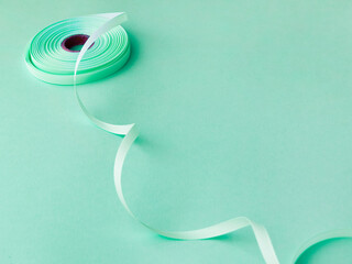  pastel background with ribbon. Romantic background . concept, design for banner or gift card. Flat lay, top view, copy space. for sewing and needlework. High quality photo. 