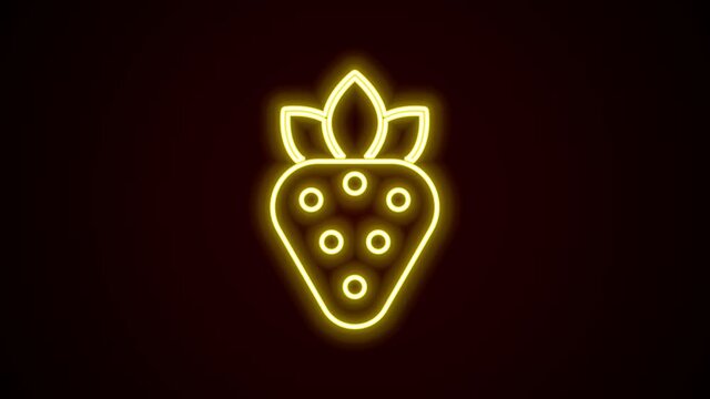 Glowing neon line Strawberry icon isolated on black background. 4K Video motion graphic animation