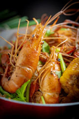 Spicy seafood bucket, Cook spicy shrimp mixed seafood Thai style, Thai foods.;