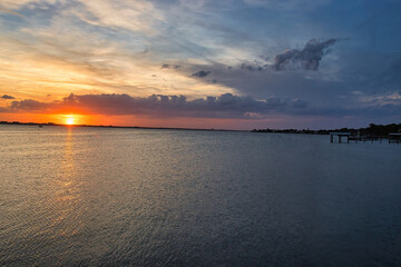 Sunset on a pier in Indialantic Florida on the Indian river