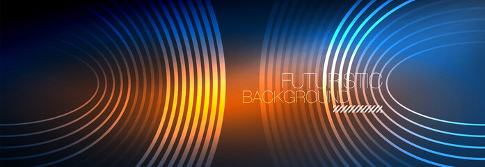 Dark abstract background with glowing neon circles. Trendy layout template for business or technology presentation, internet poster or web brochure cover, wallpaper