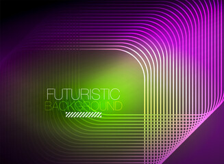 Neon color square shape lines abstract background. Shiny magic energy and motion concept, vector abstract wallpaper background