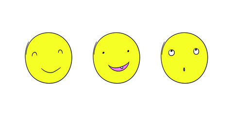 Set of Cute Emoticons Emoji. Smile icons. Isolated vector illustrations on white background