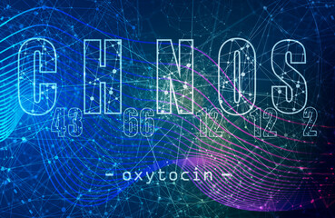 Chemical formula of oxytocin. Concept of medicine and pharmacy