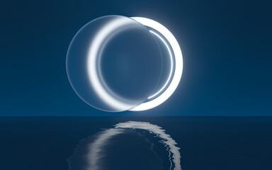 Water surface with light illuminated, 3d rendering.