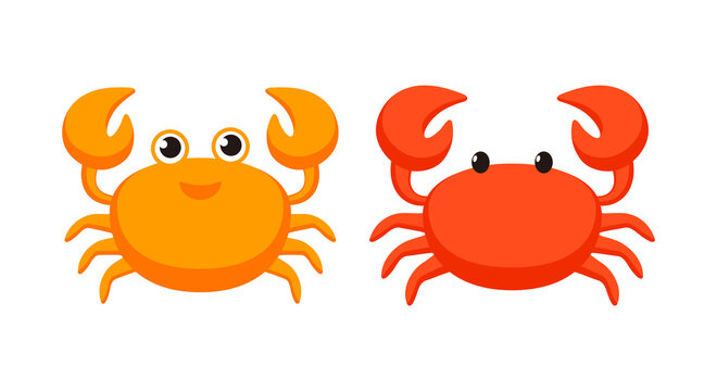 cartoon crab with claws, aquatic animal, seafood and marine cuisine vector icon