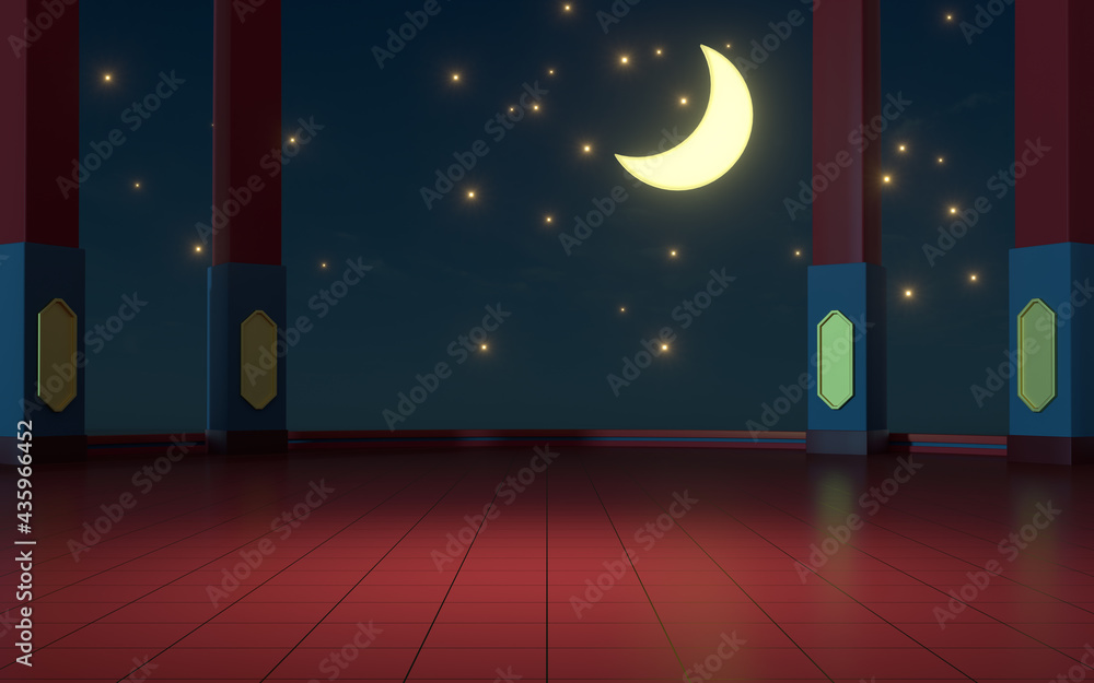Poster red floor and pillars with dark background , 3d rendering.