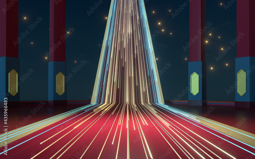 Poster red floor and pillars with dark background , 3d rendering.