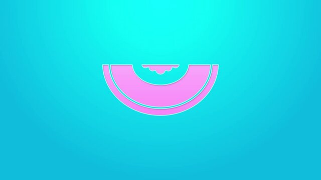 Pink line Melon fruit icon isolated on blue background. 4K Video motion graphic animation
