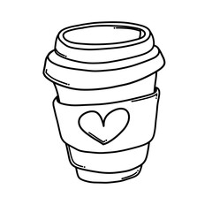 Disposable coffee cup with love Doodle vector icon. Drawing sketch illustration hand drawn cartoon line eps10