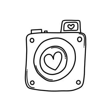 Camera with love Doodle vector icon. Drawing sketch illustration hand drawn cartoon line eps10
