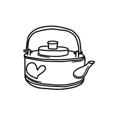Teapot with heart Doodle vector icon. Drawing sketch illustration hand drawn cartoon line eps10