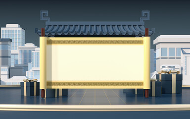 White blank with Chinese style background, 3d rendering.