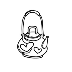 Teapot with heart Doodle vector icon. Drawing sketch illustration hand drawn cartoon line eps10