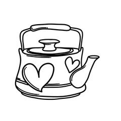 Teapot with heart Doodle vector icon. Drawing sketch illustration hand drawn cartoon line eps10