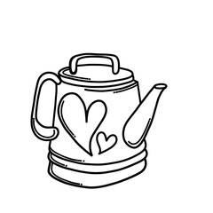 Teapot with heart Doodle vector icon. Drawing sketch illustration hand drawn cartoon line eps10