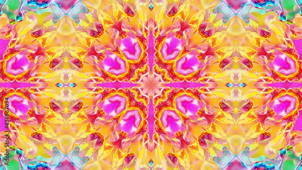 Poster 3d render. liquid wavy pattern like kaleidoscope multicolored waves. 3d stylish abstract bg, wavy sy