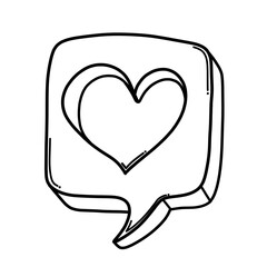 Speech bubble with heart Doodle vector icon. Drawing sketch illustration hand drawn cartoon line eps10