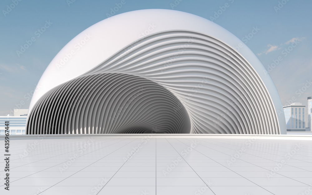 Poster curves and architecture with white background, 3d rendering.