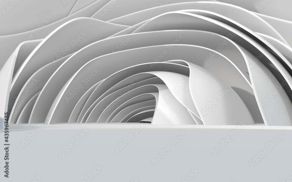 Poster curves and architecture with white background, 3d rendering.