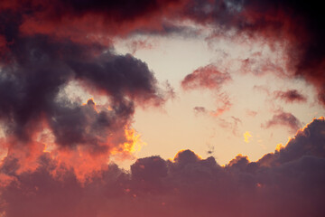 Sunset sky backgroung. Dramatic sunset and sunrise, morning, evening, twilight sky. abstract and colorful storm clouds. Abstract nature background.