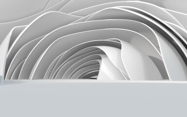 Curves and architecture with white background, 3d rendering.
