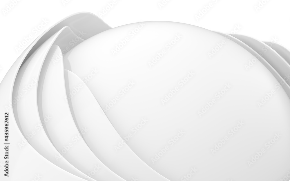 Poster white curves with abstract geometry, 3d rendering.